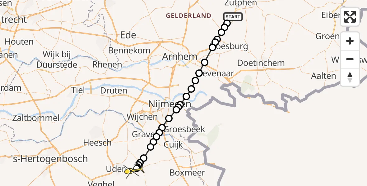 Routekaart van de vlucht: Lifeliner 3 naar Vliegbasis Volkel, Rhienderstein
