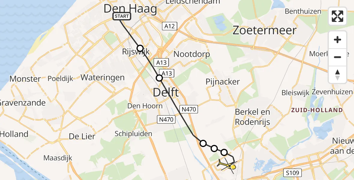 Routekaart van de vlucht: Lifeliner 2 naar Rotterdam The Hague Airport, Terwestenstraat