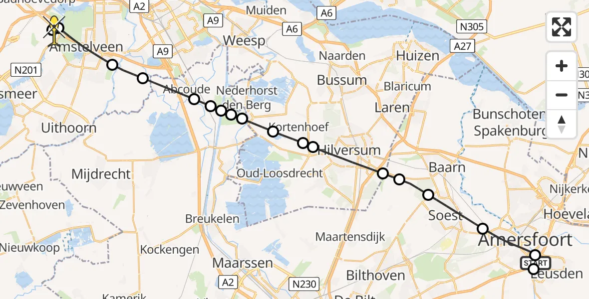 Routekaart van de vlucht: Politieheli naar Schiphol, Arnhemseweg