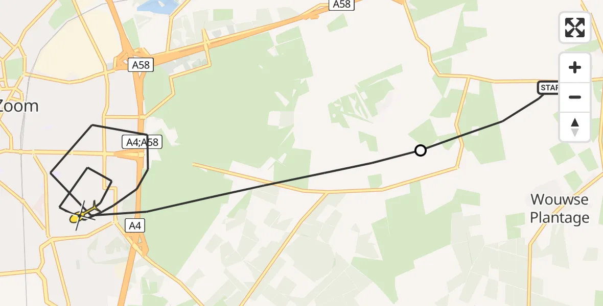 Routekaart van de vlucht: Lifeliner 2 naar Bergen op Zoom, Weststraat