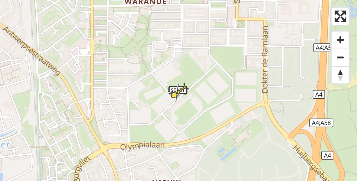 Routekaart van de vlucht: Lifeliner 2 naar Bergen op Zoom, Beukenlaan