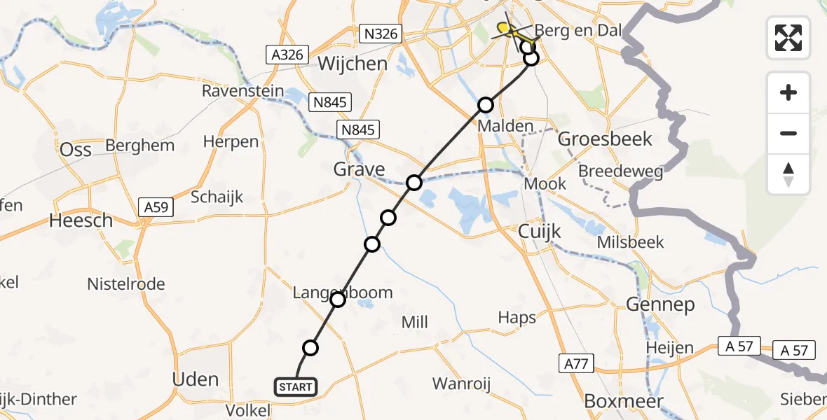 Routekaart van de vlucht: Lifeliner 3 naar Radboud Universitair Medisch Centrum, Houtvennen