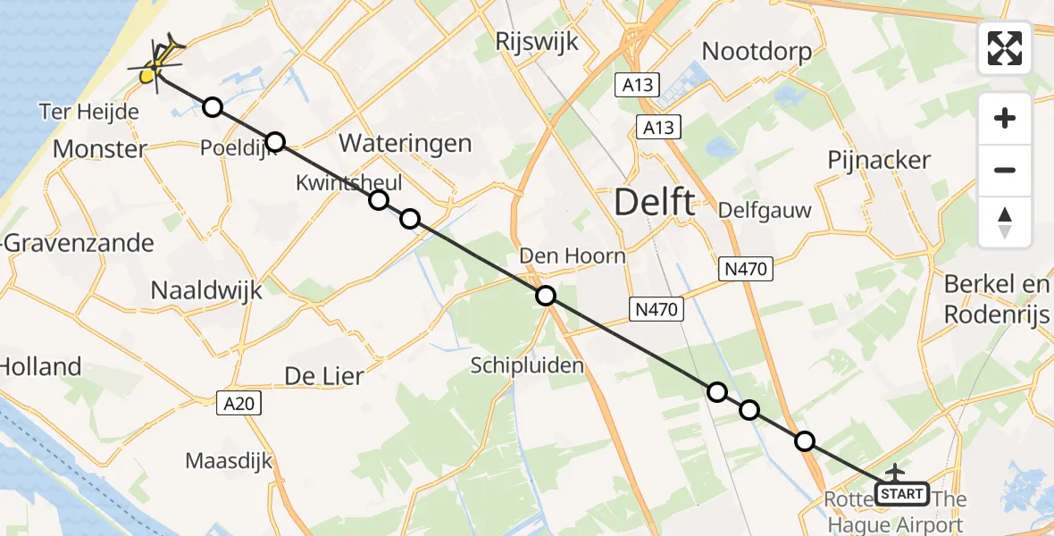 Routekaart van de vlucht: Lifeliner 2 naar Monster, Haagweg