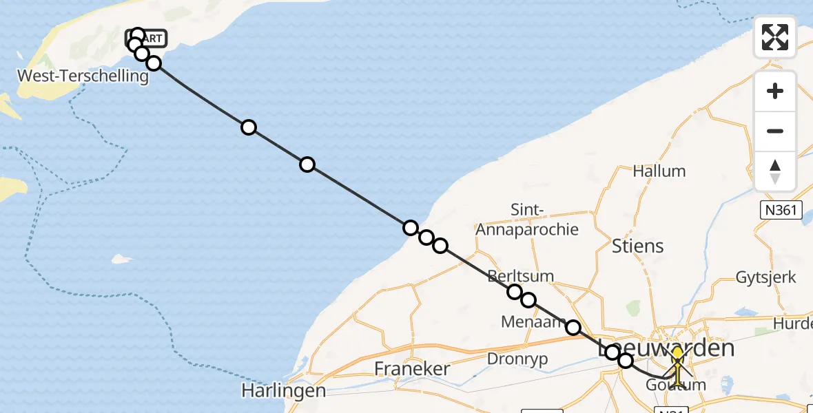 Routekaart van de vlucht: Ambulanceheli naar Leeuwarden, Kallandspad