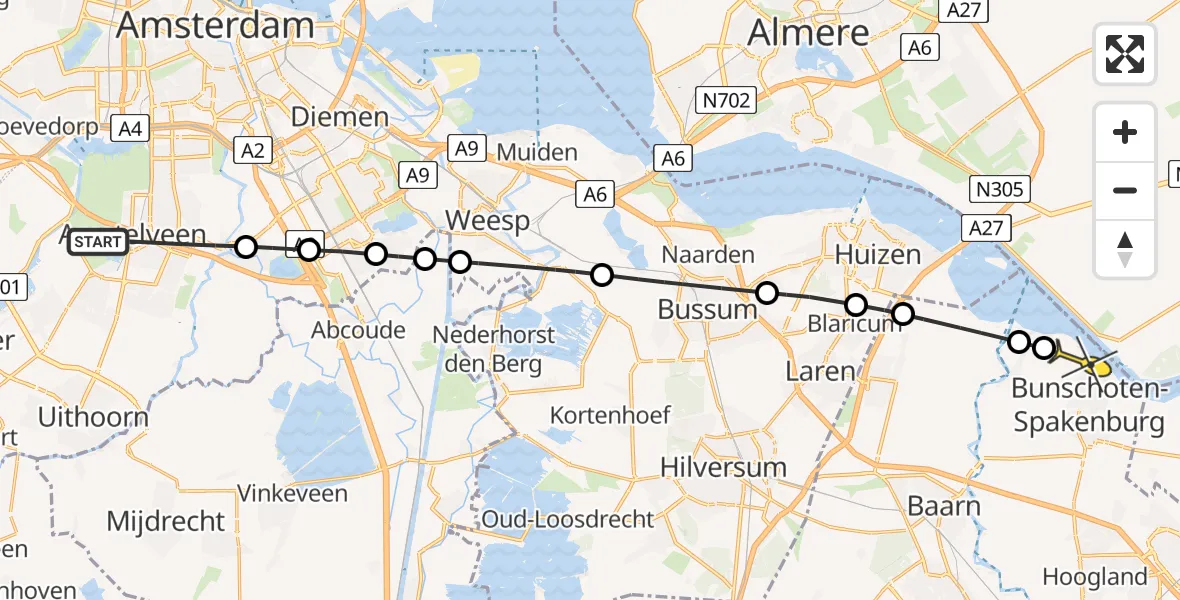 Routekaart van de vlucht: Politieheli naar Bunschoten-Spakenburg, Handweg