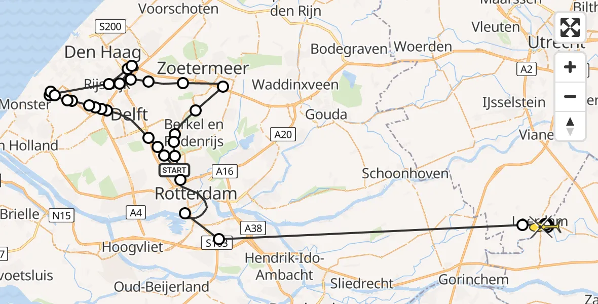 Routekaart van de vlucht: Politiehelikopter naar Asperen, Schieveense polder