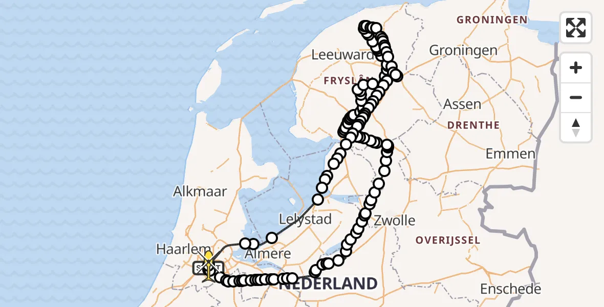 Vluchtroute Politiehelikopter van Schiphol naar Schiphol