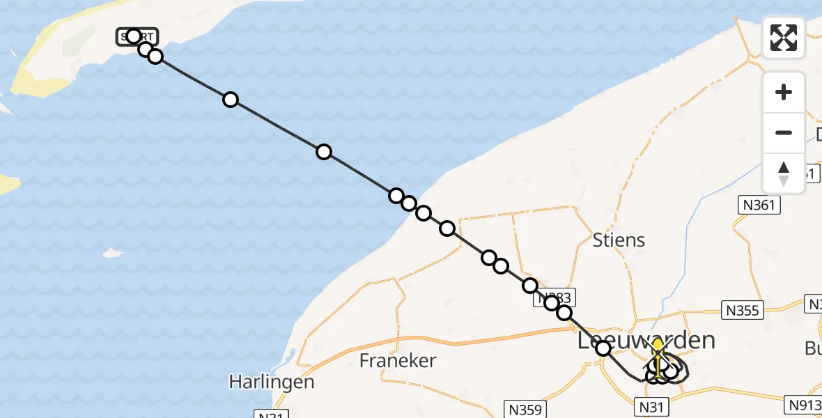 Routekaart van de vlucht: Ambulanceheli naar Leeuwarden, Seeryperpolder