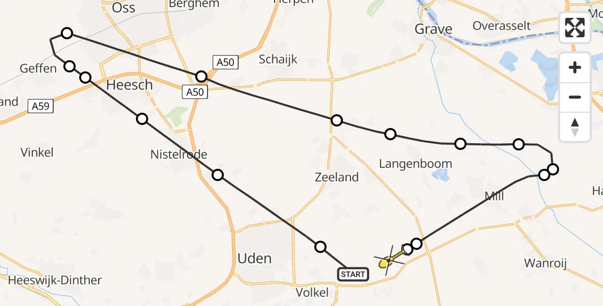 Routekaart van de vlucht: Lifeliner 3 naar Vliegbasis Volkel, Jagersveld