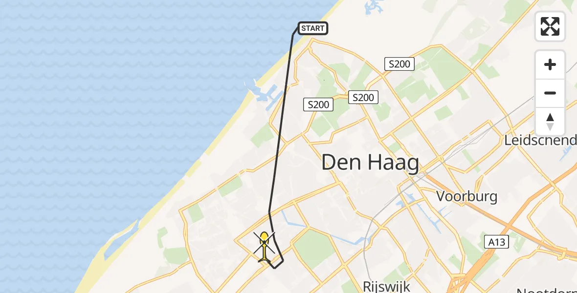 Routekaart van de vlucht: Lifeliner 2 naar Den Haag, Zeekant