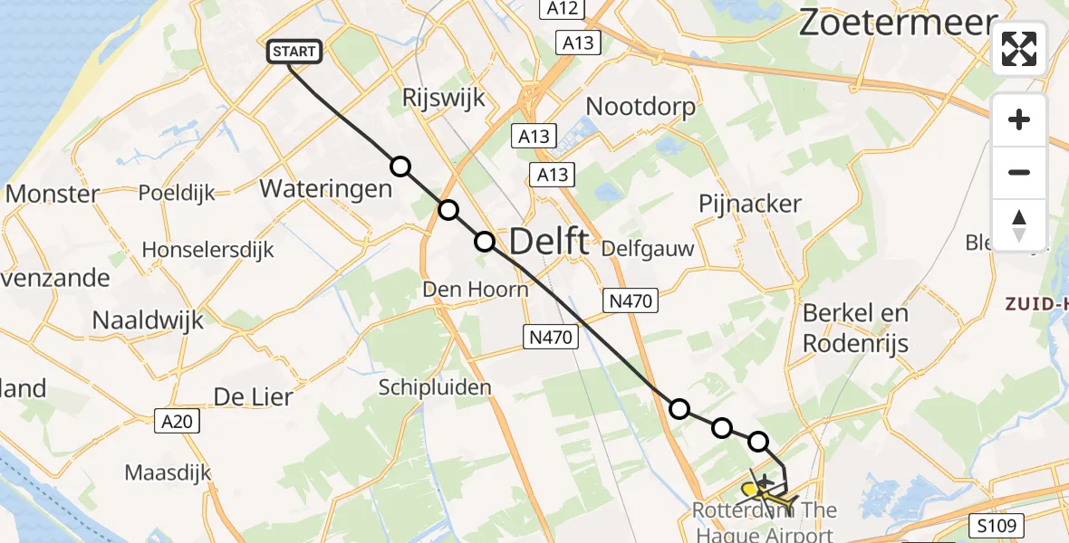 Routekaart van de vlucht: Lifeliner 2 naar Rotterdam The Hague Airport, Meppelrade