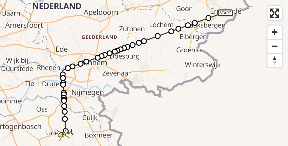 Routekaart van de vlucht: Lifeliner 3 naar Vliegbasis Volkel, Dennenweg