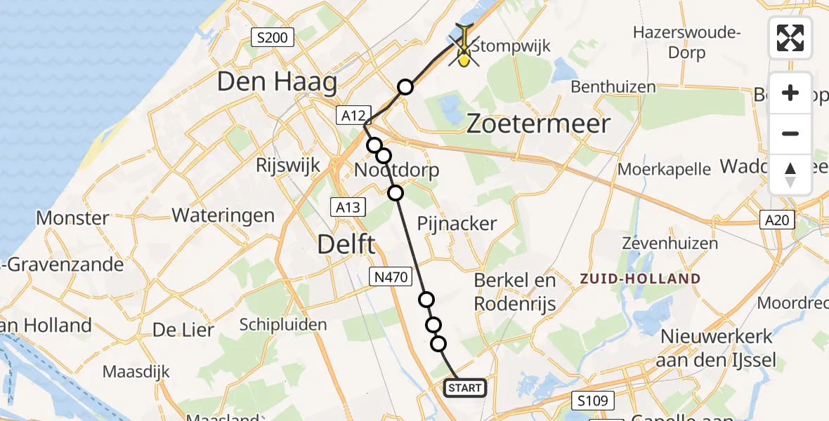 Routekaart van de vlucht: Politieheli naar Leidschendam, Schieveense polder