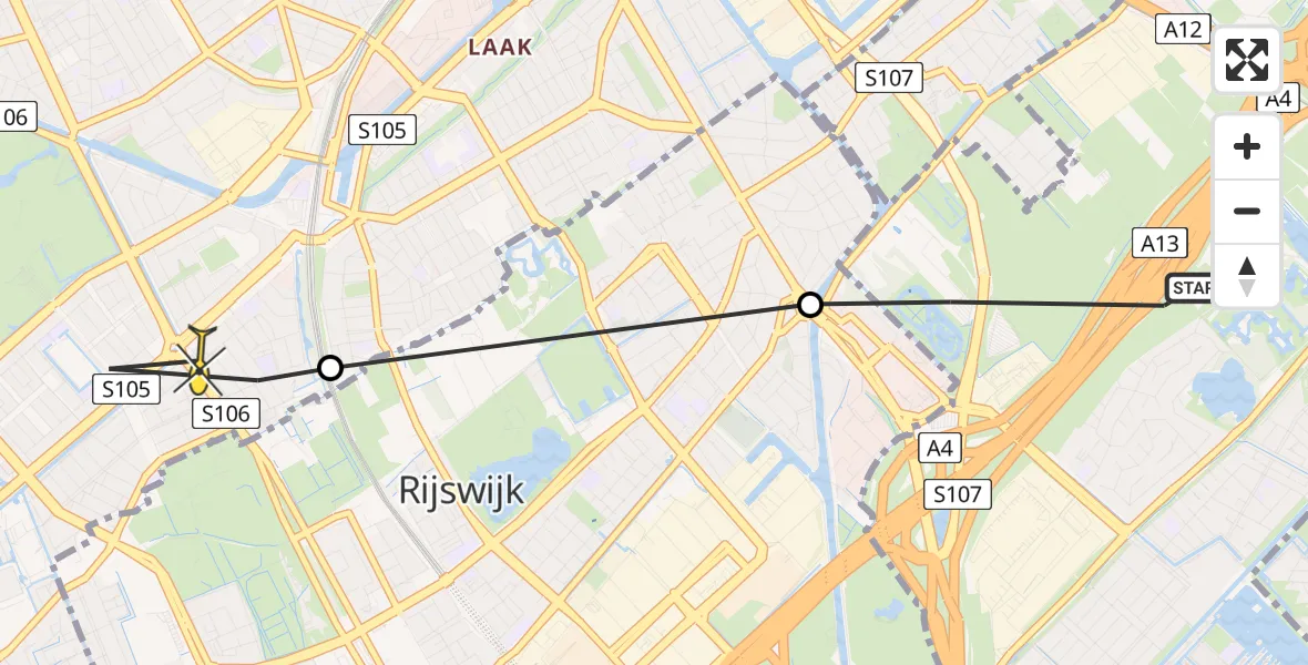 Routekaart van de vlucht: Politiehelikopter naar Den Haag, Buiten Gedachte Pad