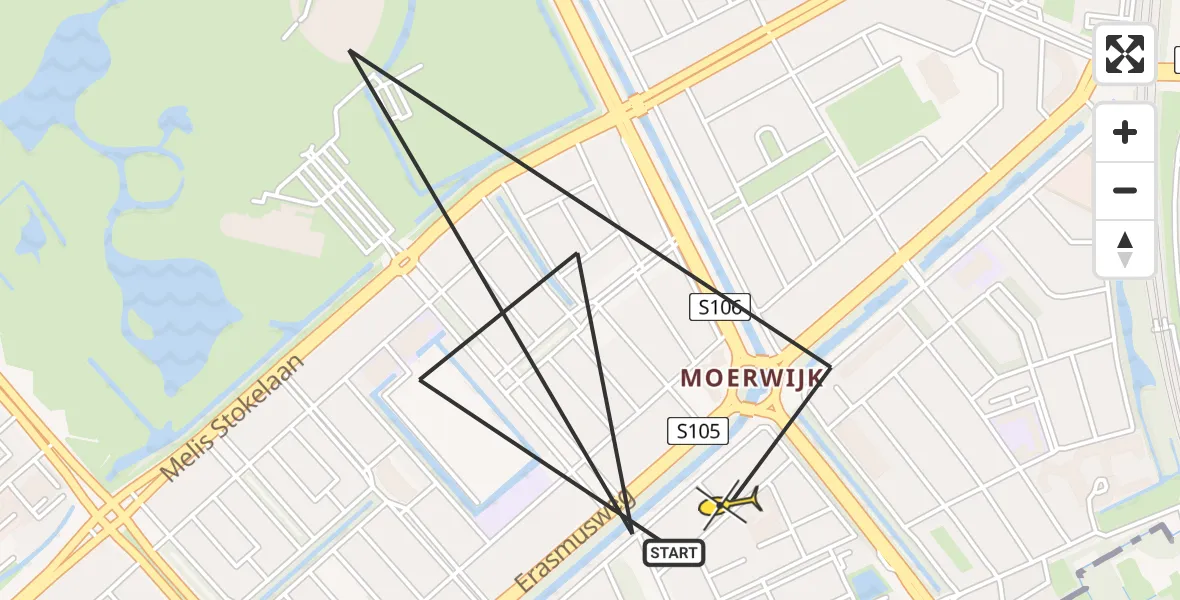 Routekaart van de vlucht: Politiehelikopter naar Den Haag, Roemer Visscherstraat