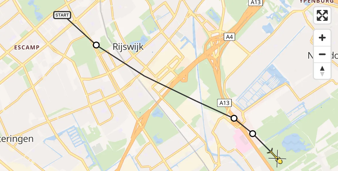 Routekaart van de vlucht: Politiehelikopter naar Delft, Prinses Beatrixlaan