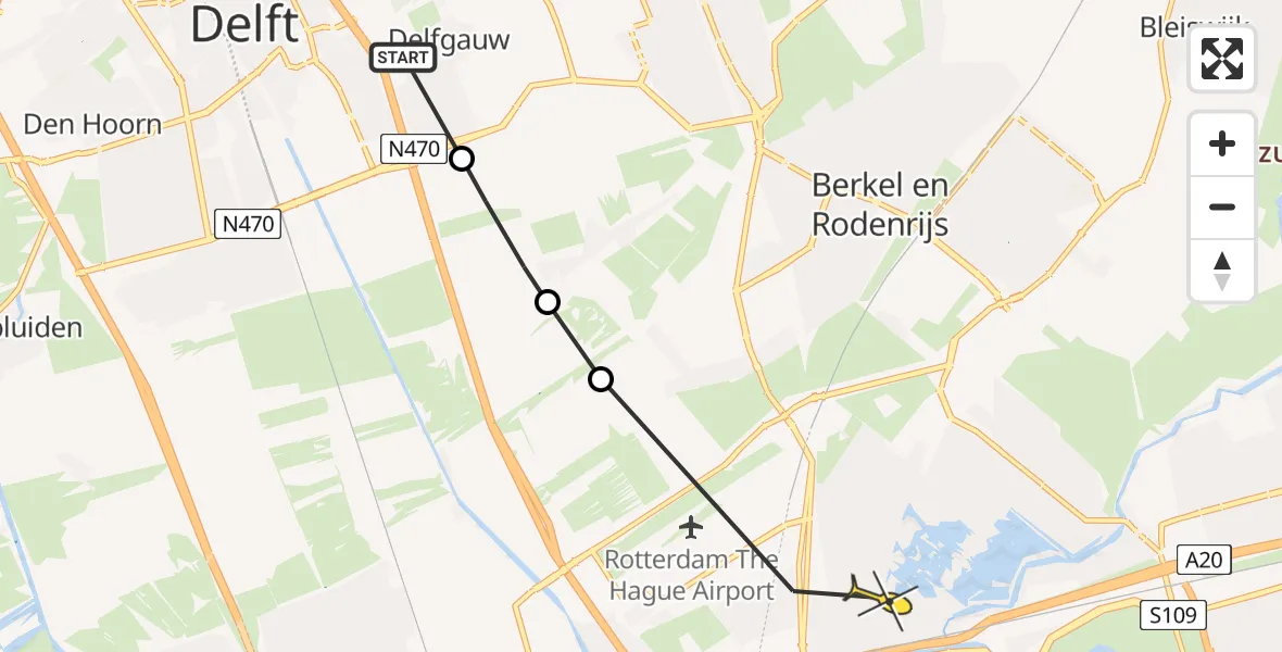 Routekaart van de vlucht: Politiehelikopter naar Rotterdam, Laan van Ruyven