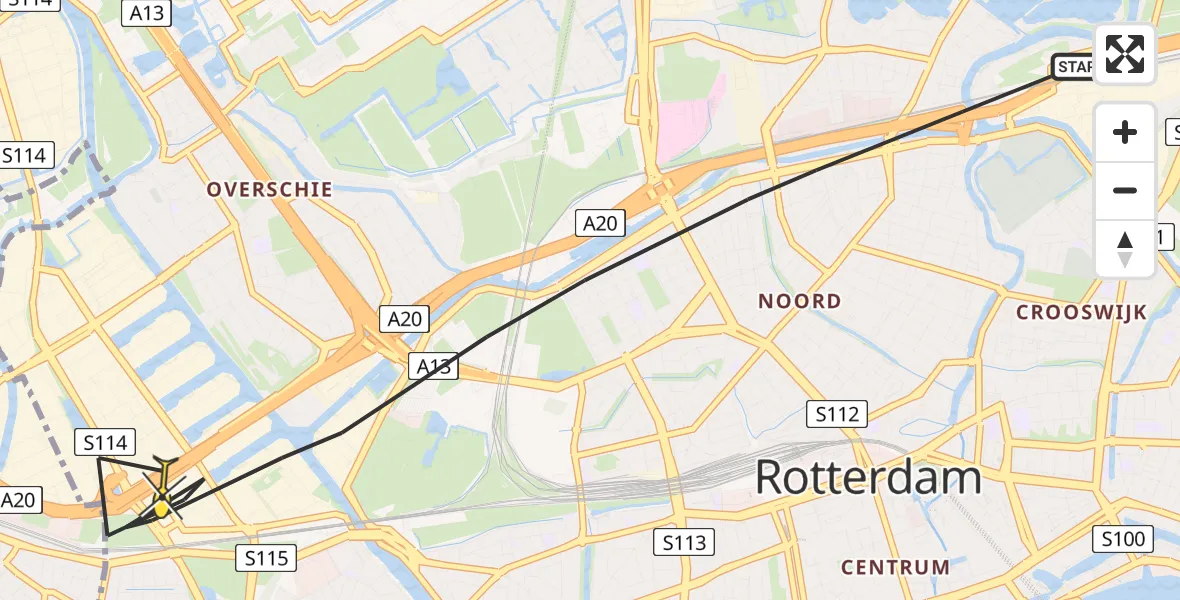Routekaart van de vlucht: Politiehelikopter naar Rotterdam, Lisplein
