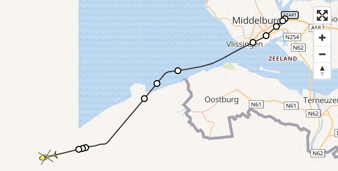 Routekaart van de vlucht: Kustwachthelikopter naar Muidenweg