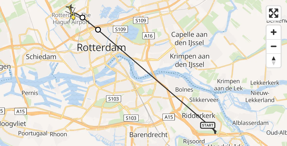 Routekaart van de vlucht: Politiehelikopter naar Rotterdam The Hague Airport, Patrijs