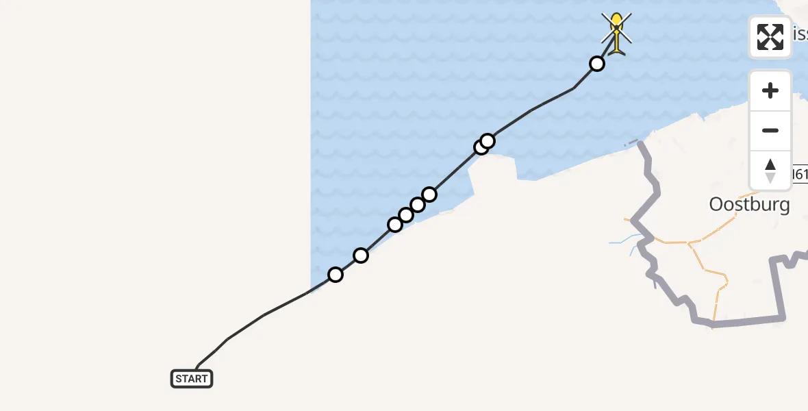 Routekaart van de vlucht: Kustwachthelikopter naar Vlissingen