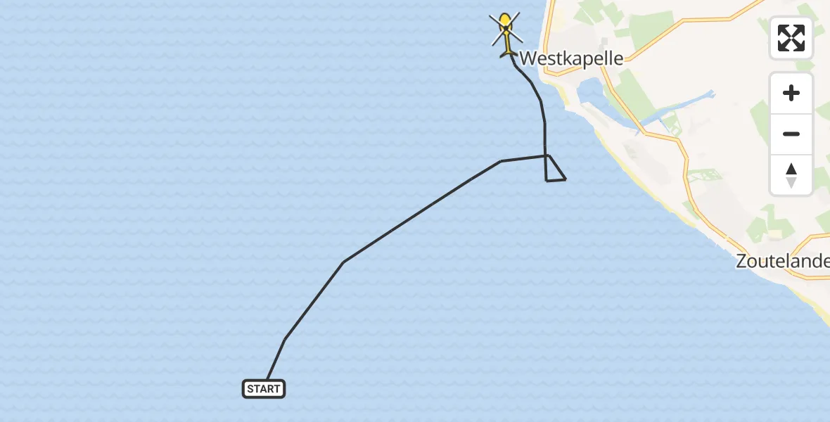 Routekaart van de vlucht: Kustwachthelikopter naar Vlissingen, Oostgat