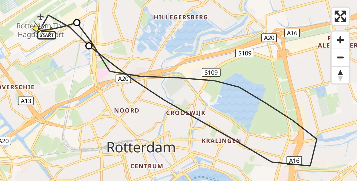 Routekaart van de vlucht: Lifeliner 2 naar Rotterdam The Hague Airport, Fairoaksbaan