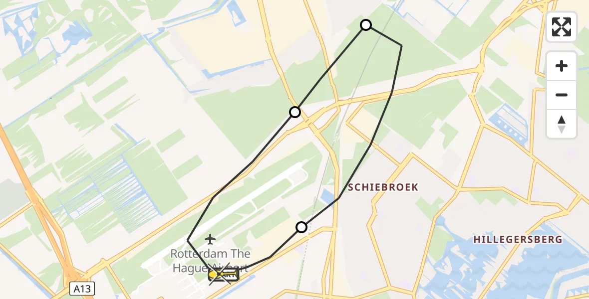 Routekaart van de vlucht: Lifeliner 2 naar Rotterdam The Hague Airport, Doenkadepad