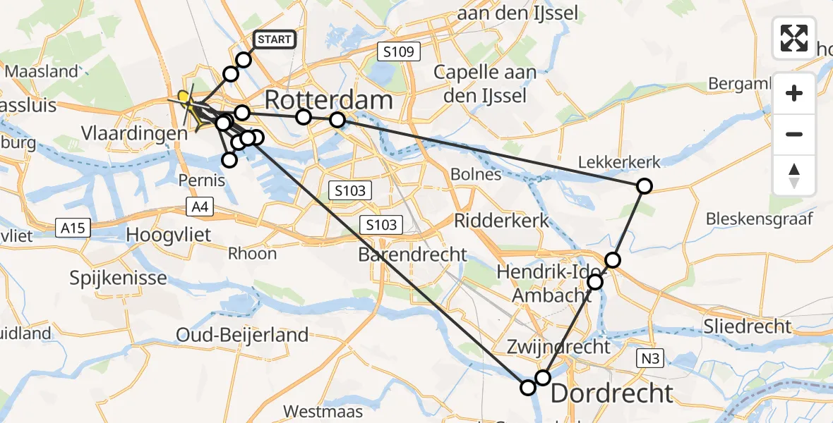 Routekaart van de vlucht: Politiehelikopter naar Schiedam, Legakkerpad