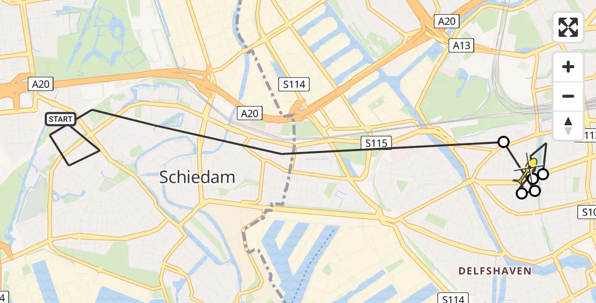 Routekaart van de vlucht: Politieheli naar Rotterdam, Joop den Uyllaan