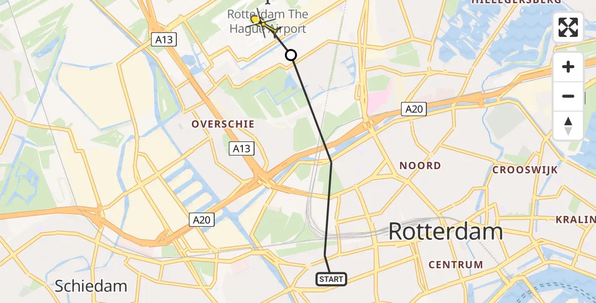 Routekaart van de vlucht: Politiehelikopter naar Rotterdam The Hague Airport, Vroesenlaan