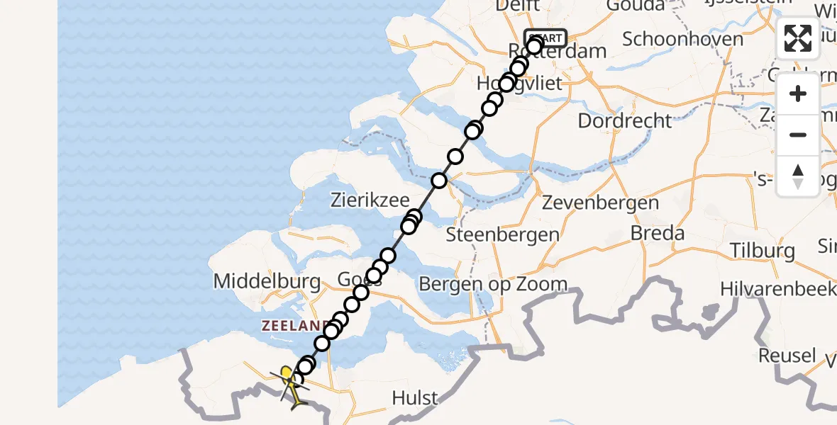Routekaart van de vlucht: Lifeliner 2 naar Biervliet, Vliegveldweg