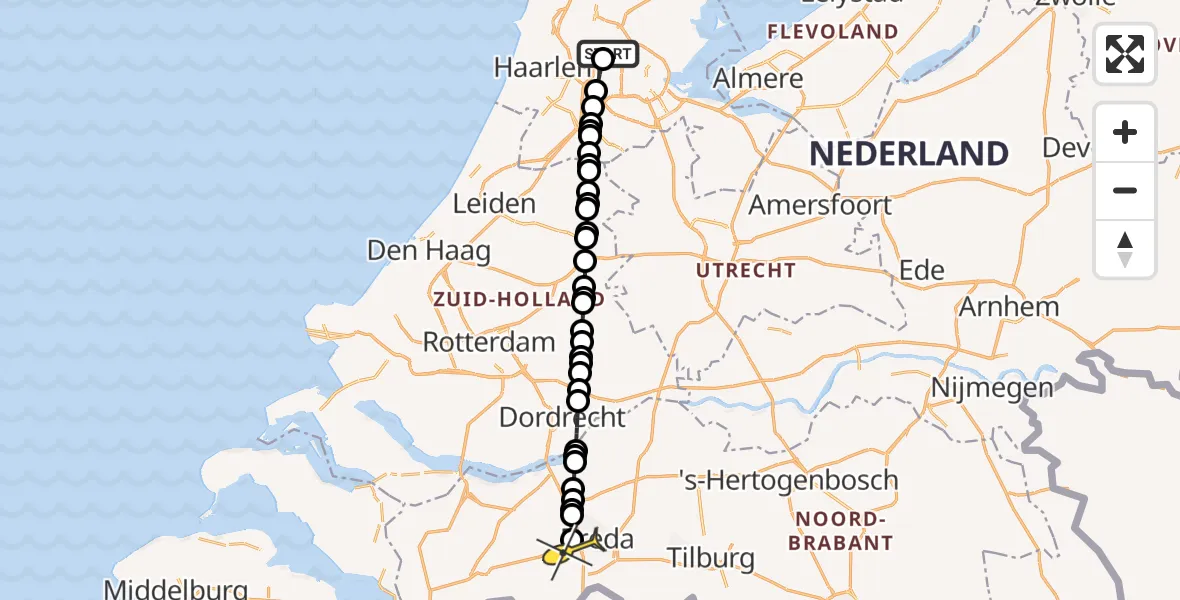 Routekaart van de vlucht: Lifeliner 1 naar Breda, Amerikahavenweg