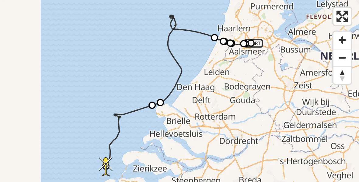 Vluchtroute Politiehelikopter van Schiphol naar 
