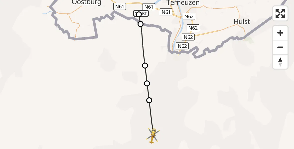 Vluchtroute Traumahelikopter Biervliet - , 01 augustus 2025, 07:20