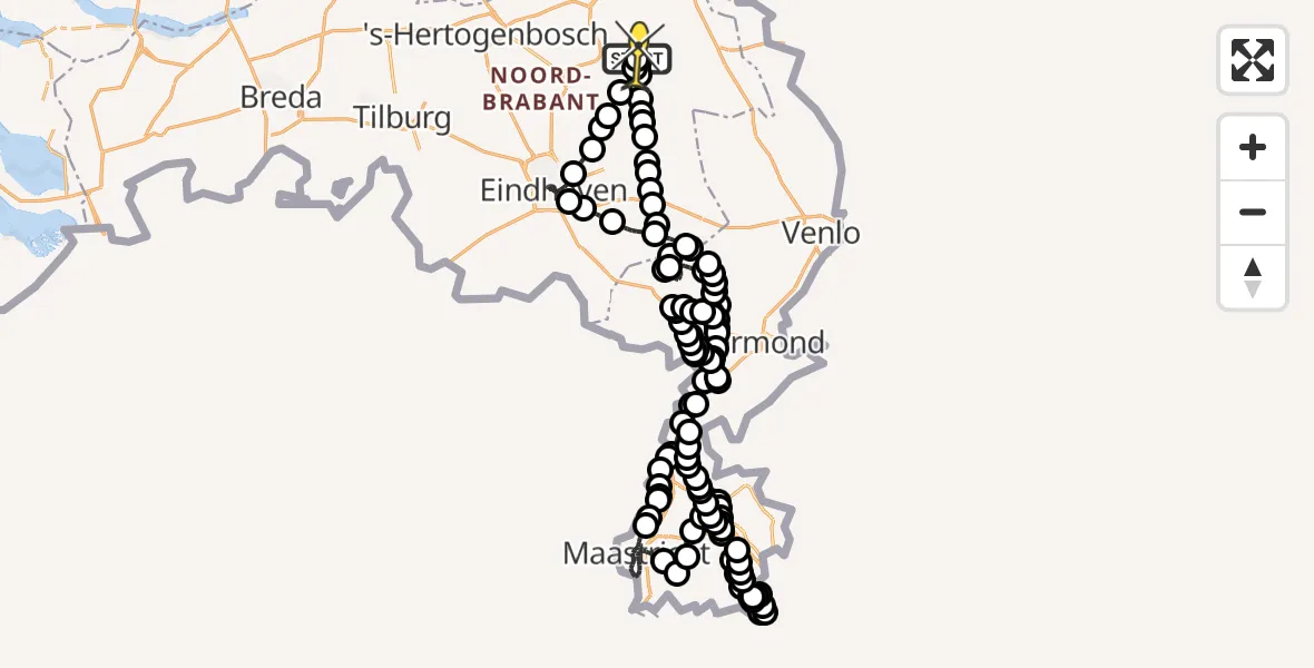 Vluchtroute Politiehelikopter van Vliegbasis Volkel naar Vliegbasis Volkel