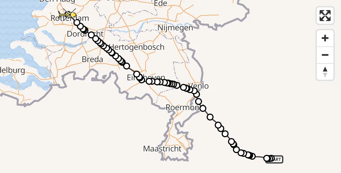 Routekaart van de vlucht: Traumahelikopter naar Rotterdam The Hague Airport, Brandenburgbaan