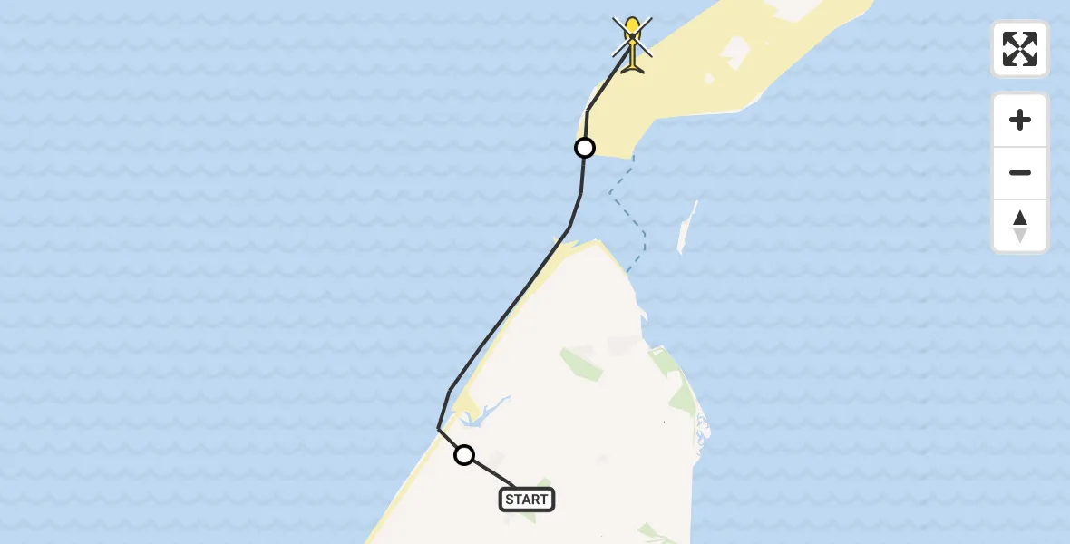 Routekaart van de vlucht: Politieheli naar Vlieland, Slufterweg