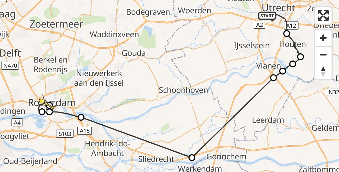 Routekaart van de vlucht: Politiehelikopter naar Rotterdam, Koningin Wilhelminalaan