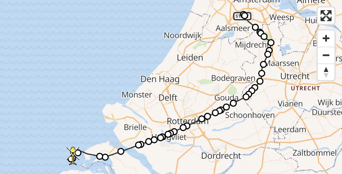 Vluchtroute Politiehelikopter van Schiphol naar 