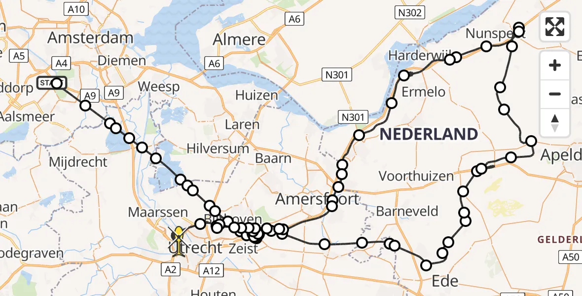 Routekaart van de vlucht: Politiehelikopter naar Utrecht, Burgemeester van Sonweg