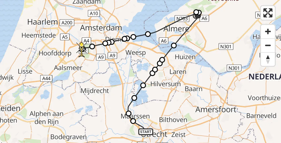 Routekaart van de vlucht: Politiehelikopter naar Schiphol, Isotopenweg