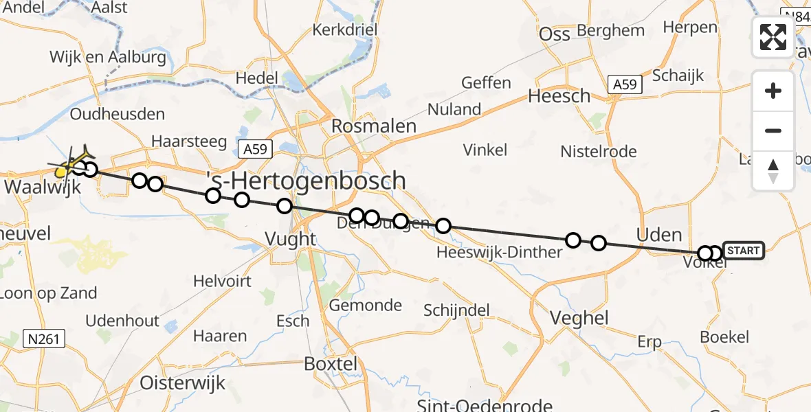 Routekaart van de vlucht: Lifeliner 3 naar Waalwijk, Zeelandsedijk