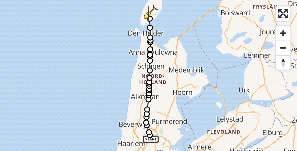 Routekaart van de vlucht: Lifeliner 1 naar Den Burg, Hoofdtocht