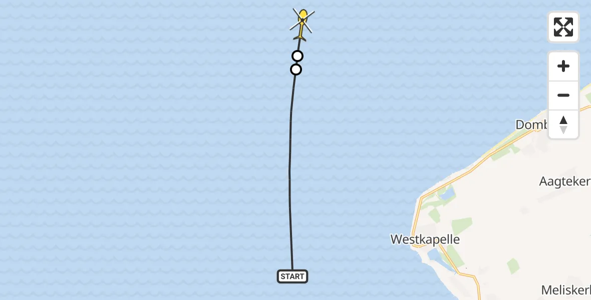 Routekaart van de vlucht: Kustwachthelikopter naar Vlissingen, Domburger Rassen