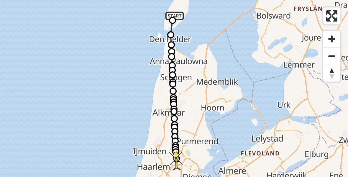 Routekaart van de vlucht: Lifeliner 1 naar Amsterdam Heliport, Akenbuurt