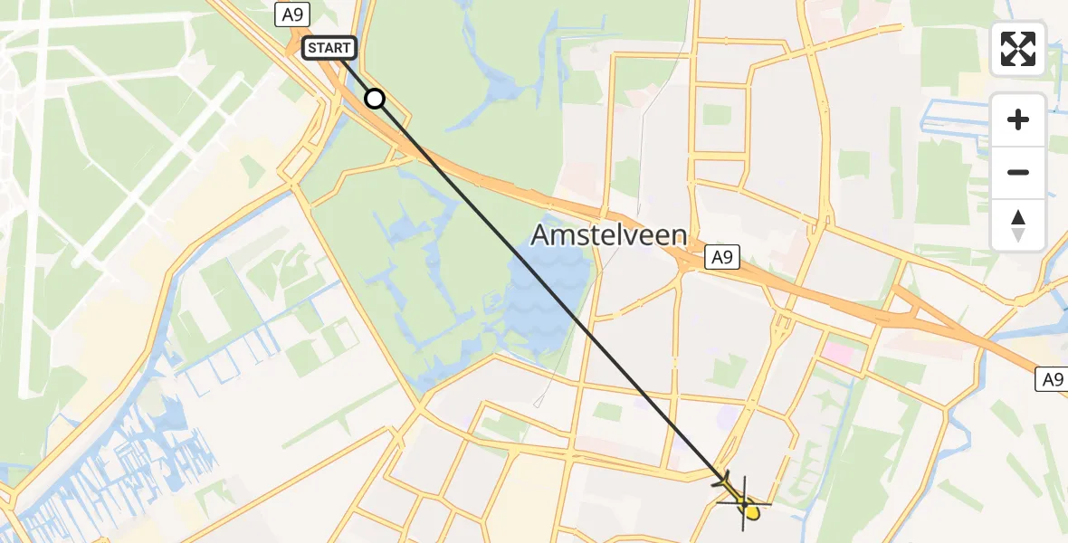 Routekaart van de vlucht: Politiehelikopter naar Amstelveen, Burgemeester A. Colijnweg