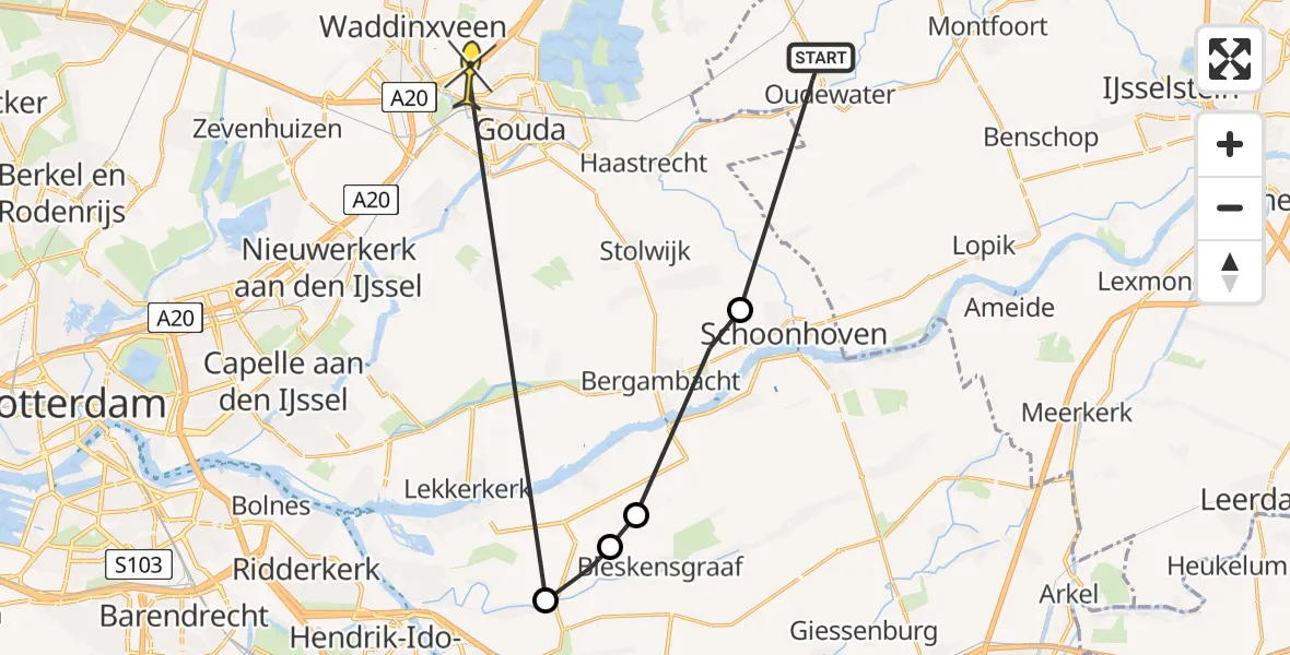 Routekaart van de vlucht: Politieheli naar Gouda, Bovenberg