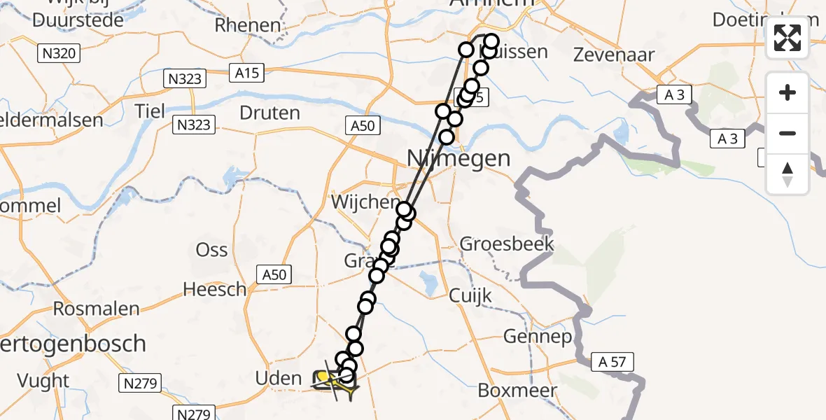 Routekaart van de vlucht: Lifeliner 3 naar Vliegbasis Volkel, Millsebaan