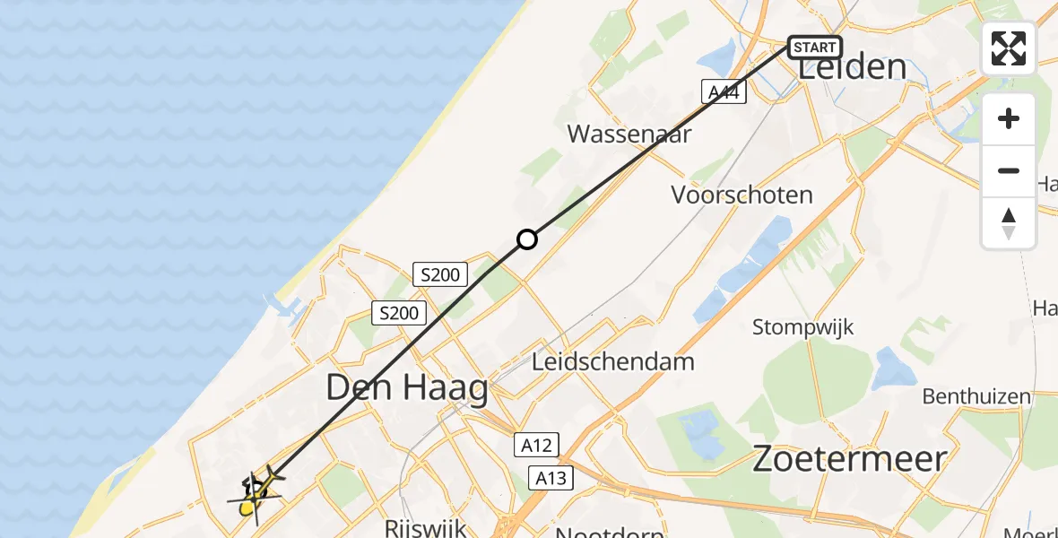 Routekaart van de vlucht: Politieheli naar Den Haag, Dennenlaan